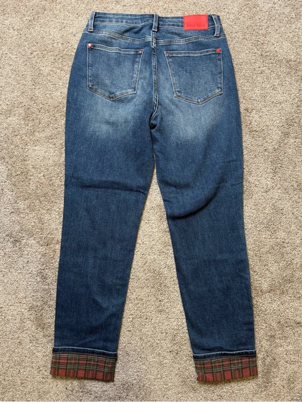 Judy Blue Blue Boyfriend Skinny Jeans with Plaid Cuff